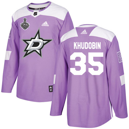 Men Adidas Dallas Stars #35 Anton Khudobin Purple Authentic Fights Cancer 2020 Stanley Cup Final Stitched NHL Jersey